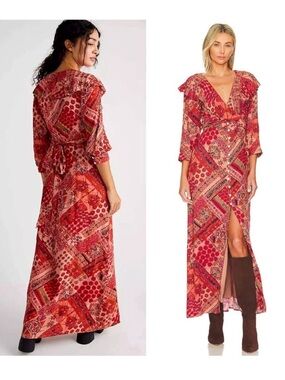 Free People Lennon Dress Primrose Red  Combo Large